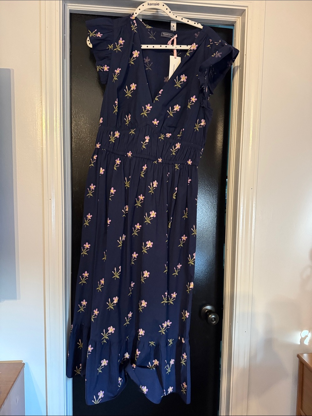 Floral Navy V-Neck Midi Dress